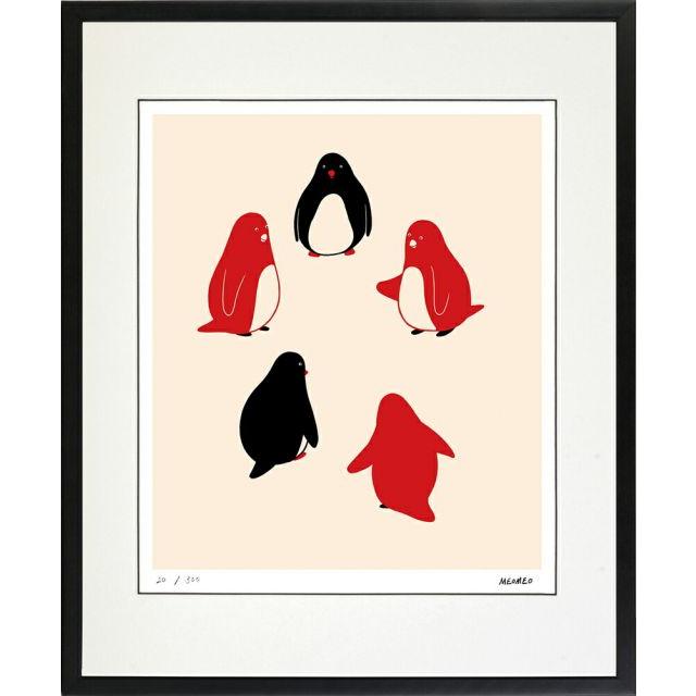 絵画 Meomeo 久しぶりの会合 壁掛け 額入り アート おしゃれ 癒し かわいい 動物 絵 インテリア ギフト 和む プレゼント 部屋に飾る絵