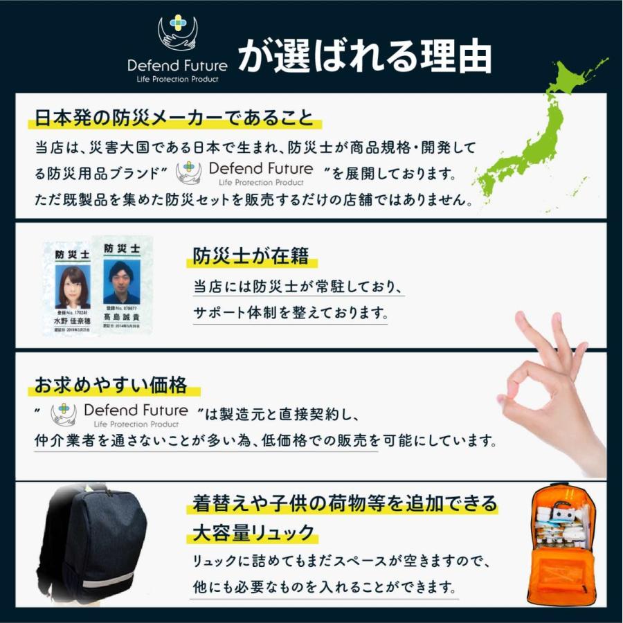 【予約】防災セット 2人用 防災グッズ 防災 防災用品 防災グッズセット リュック 非常用持ち出し 厳選71点 5年保証 父の日 母の日 Defend Future｜az-market｜20