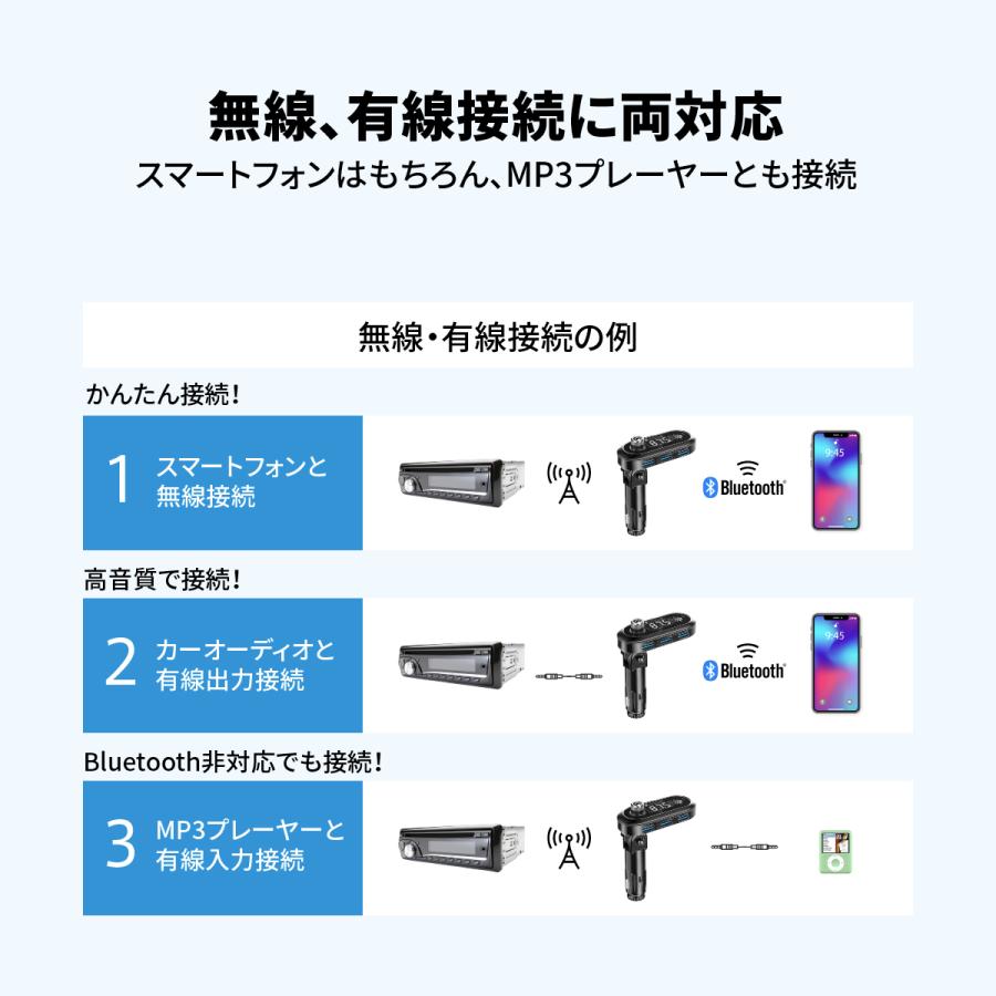 FMトランスミッター Bluetooth 高音質 全239CH 76.1-99.9MHz 12-24V対応 車 スマホ 充電 Smart Tap｜az-market｜09