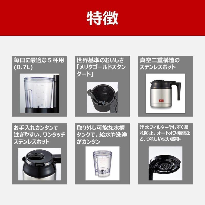 メリタ(Melitta) フィルターペーパー式コーヒーメーカー メリタ オルフィプラス 700ml ブラック 5杯用 SKT53-1B｜az-select-store｜03