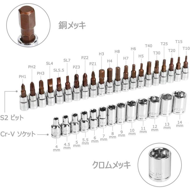 WORKPRO ソケットレンチセット ラチェットレンチ オフセットタイプ 差込角6.35mm（1/4インチ) 46点組 自動車修理 車メンテ｜az-select-store｜02