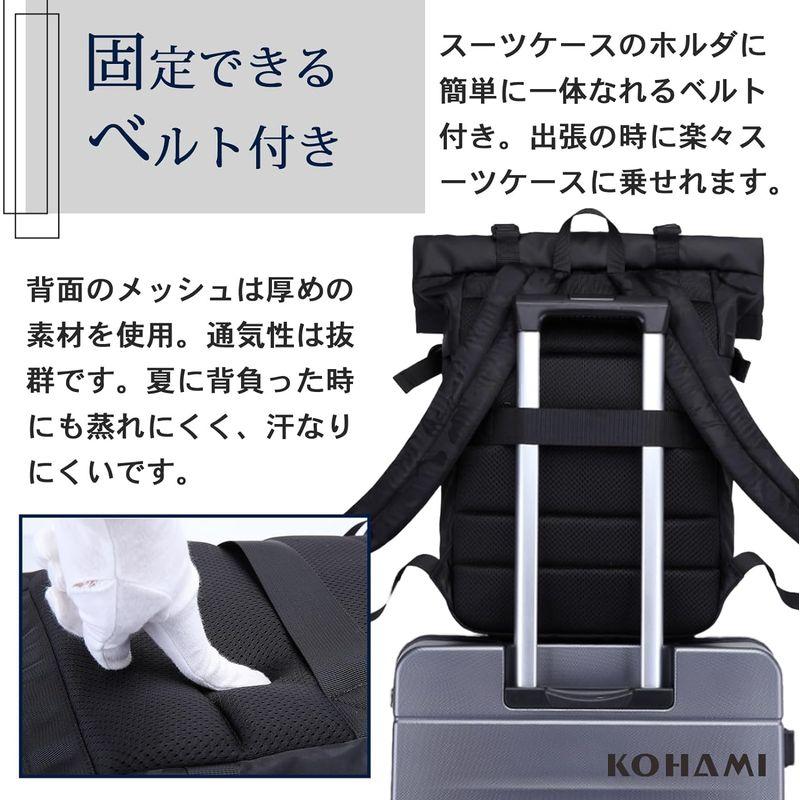 KOHAMI ロールトップ リュック バックパック ビジネスリュック スタイリッシュ リュック (黒)｜az-select-store｜06