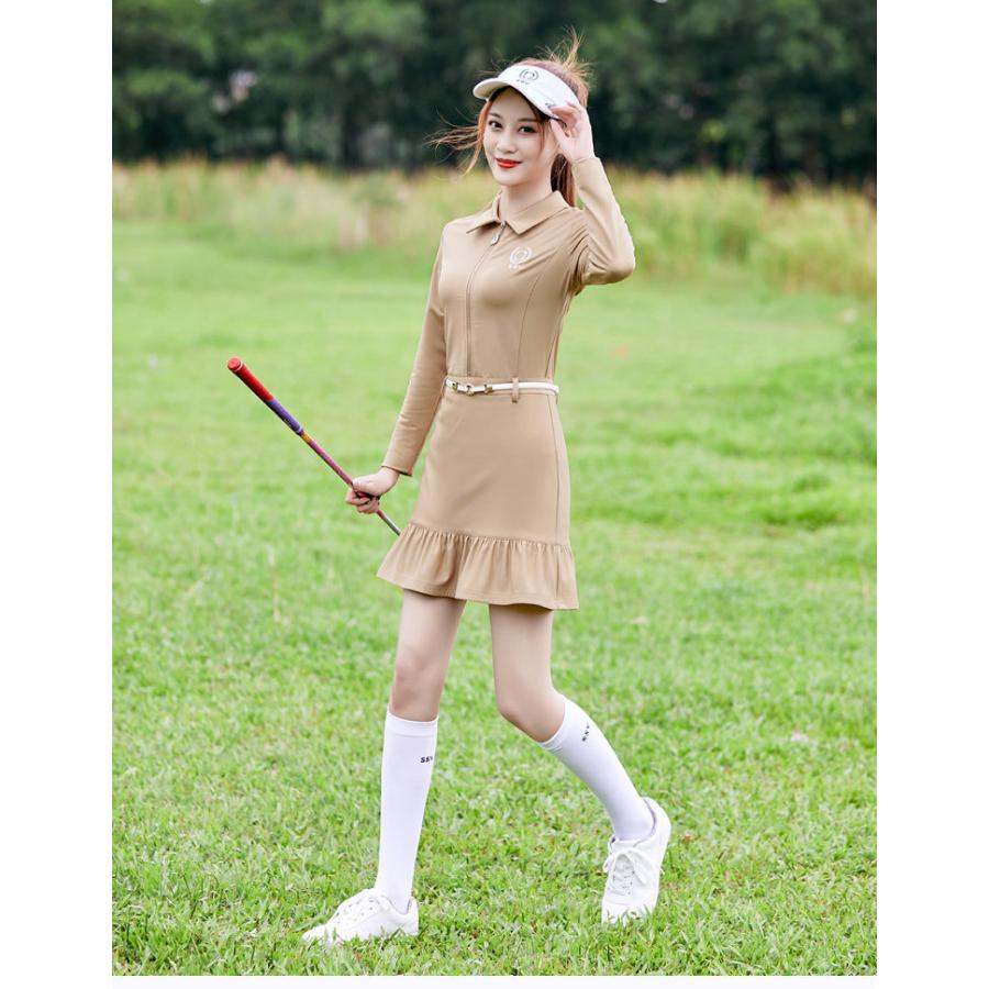 2021 ゴルフウェア レディース ゴルフ ドレス ワンピース 丈長め 春 夏  