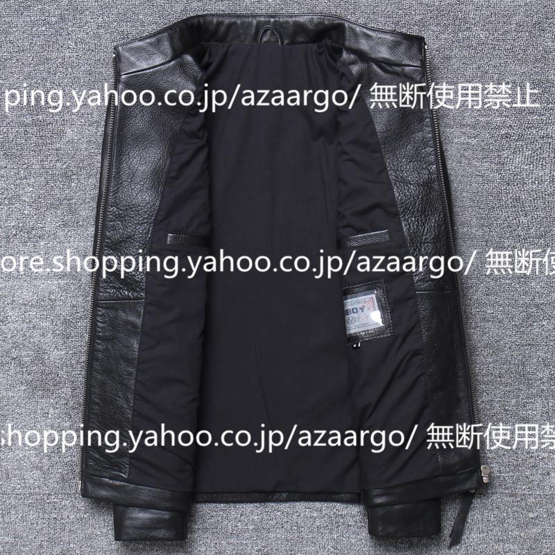 メンズ ジャケット 本革 牛革 バイク  ライダースジャケット バイク ウェア 春 秋 冬３シーズン 防風 防寒 2022の画像