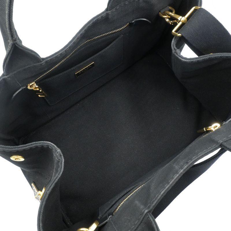 _　プラダ カナパ S ハンドバッグ ショルダー 2way 黒 プラダ カナパ S 2way ショルダー付 ハンドバッグ デニム キャンバス