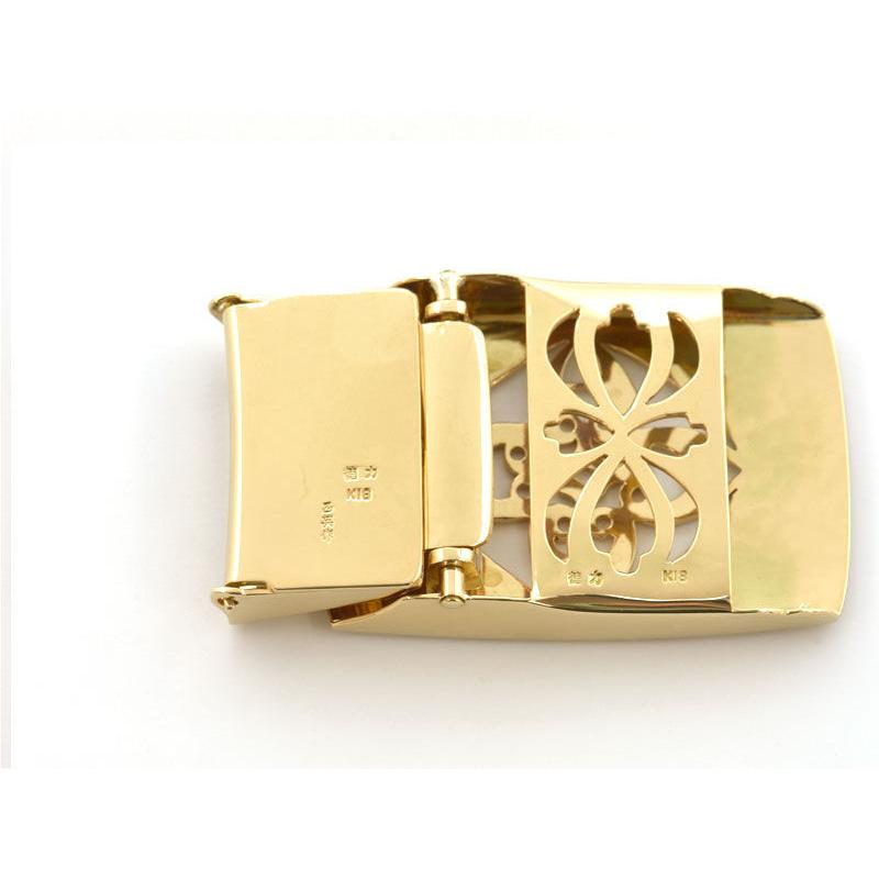 人気 イエローゴールド 槌目模様 新品仕上げ済 K18yg デザインベルトバックル 金無垢 送料無料 中古 腰ベルト用 幾何学模様 花 手裏剣 フラワー メンズアクセサリー