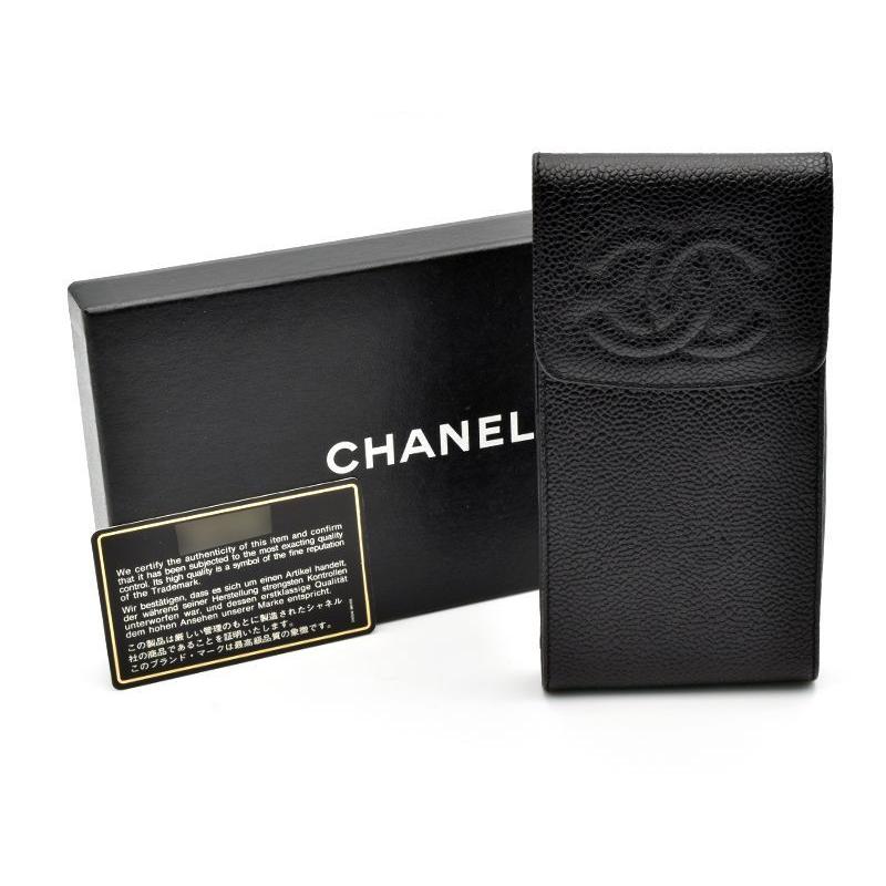 シャネル眼鏡ケースマルチケースチェーンショルダーブラックカーフスキン