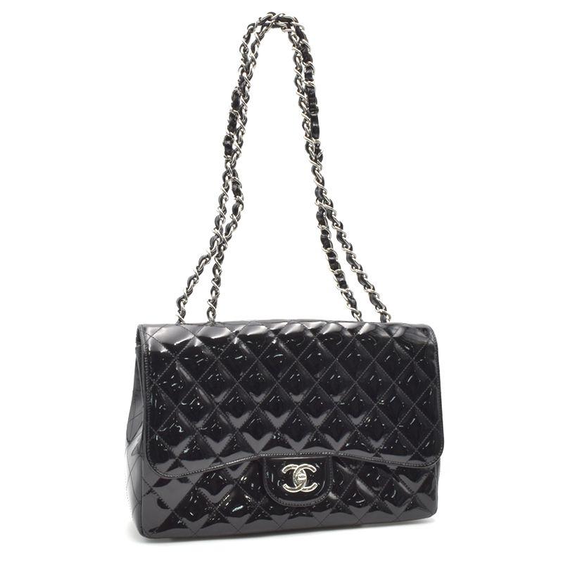 シャネル黒パテントレザーポーチデカココチェーンショルダーCHANEL