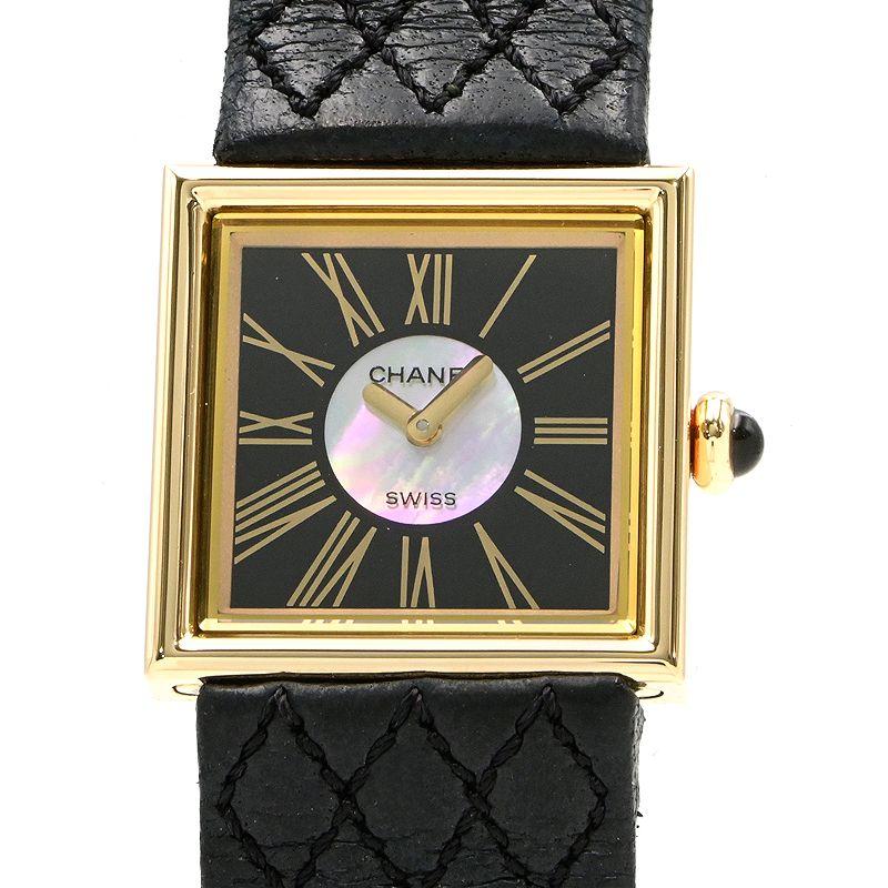 [3年保証] シャネル レディース マドモアゼル H0101 K18YG マトラッセ スクエア型 ホワイトシェル 黒文字盤 クオーツ 腕時計 中古 送料無料 CHANEL（シャネル） [3年保証] レディース マドモアゼル H0101 K18YG