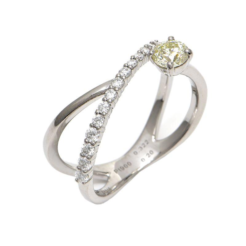 0.322ct/0.2ct天然ダイヤモンド リング 13号 Pt900 クロスデザイン X 