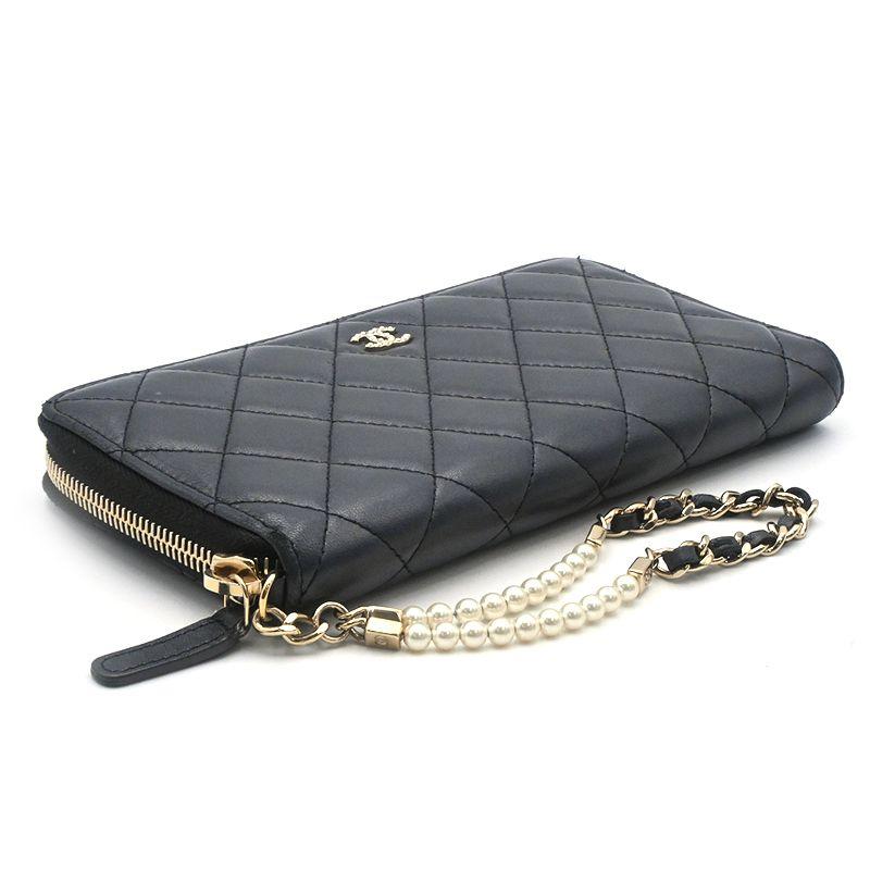 値下げ不可★シャネルマトラッセ長財布 マトラッセ シャネル ロングジップウォレット ラムスキン ブラック
