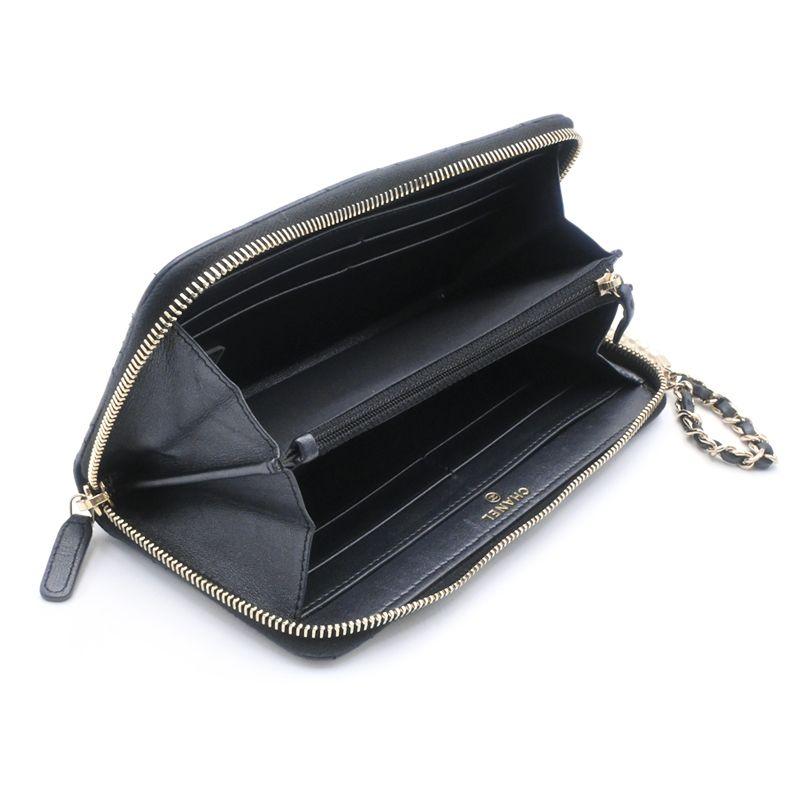 シャネル マトラッセ 長財布 2.55 ラムスキン ゴールド金具 黒 24番台 マトラッセ シャネル ロングジップウォレット ラムスキン ブラック