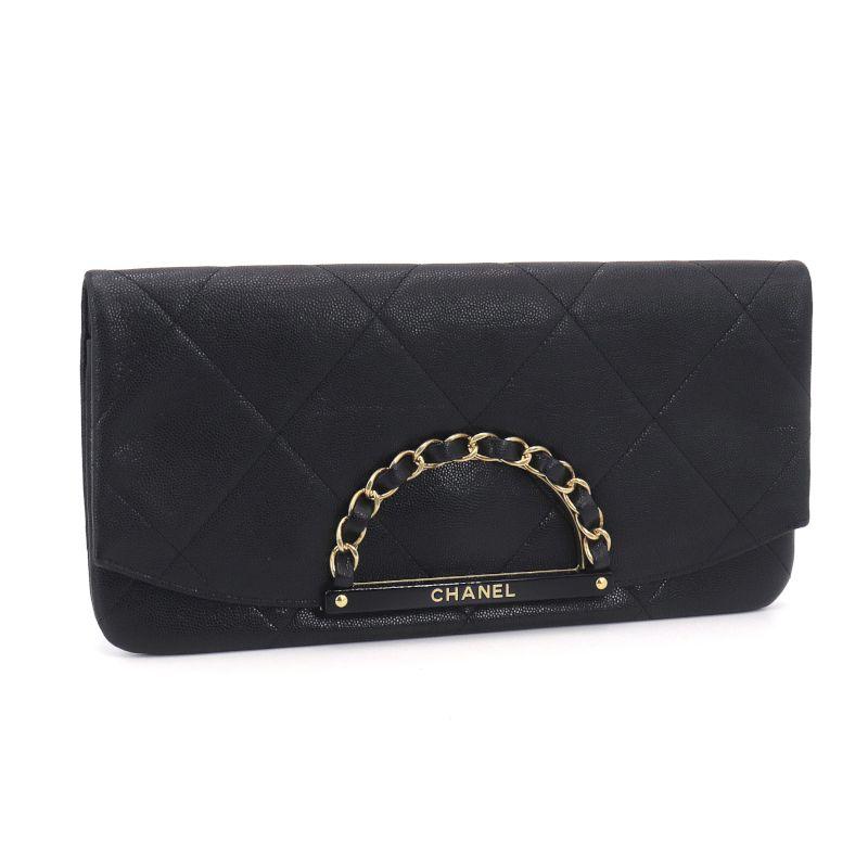 シャネル クラッチバッグ マトラッセ キャビアスキン レザー ブラック  
