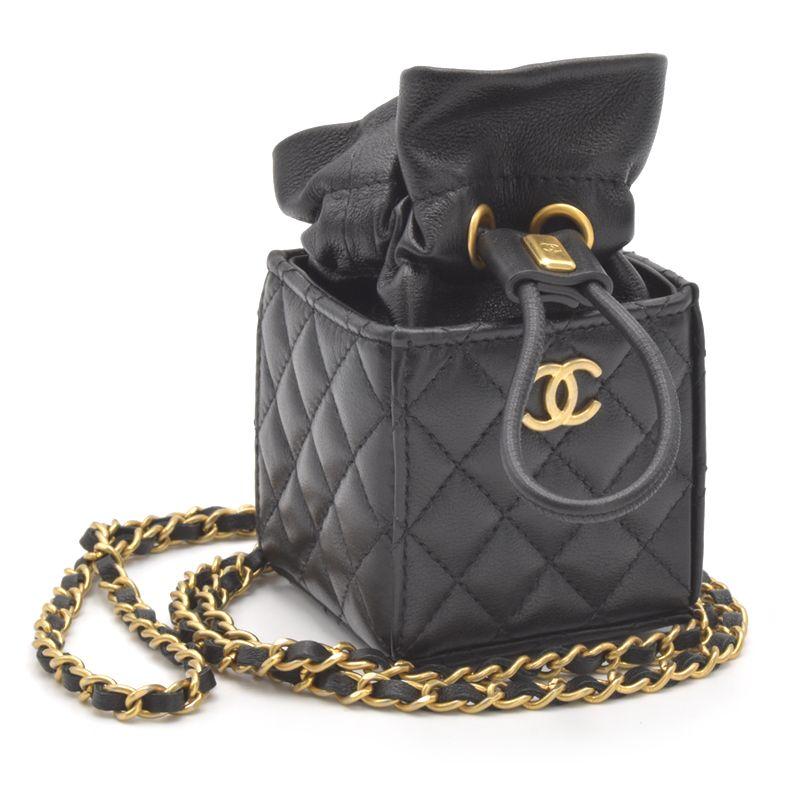 CHANEL シャネル ミニ巾着チェーンショルダーバッグ ラムスキン 