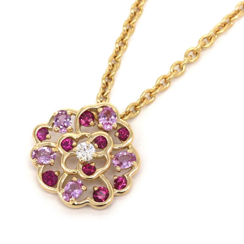 シャネル カメリアネックレス K18YG ルビー サファイア ダイヤ  