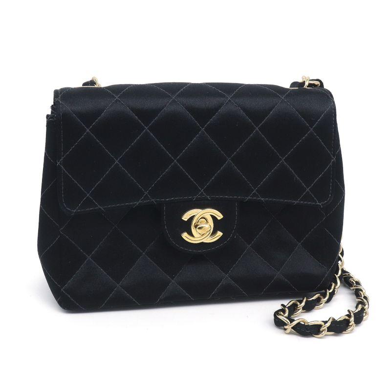 シャネル ミニマトラッセ チェーンショルダーバッグ サテン ブラック 肩掛けバッグ クロスボディバッグ ココマーク CC 黒 中古 送料無料 マトラッセ シャネル ミニマトラッセ チェーンショルダーバッグ サテン
