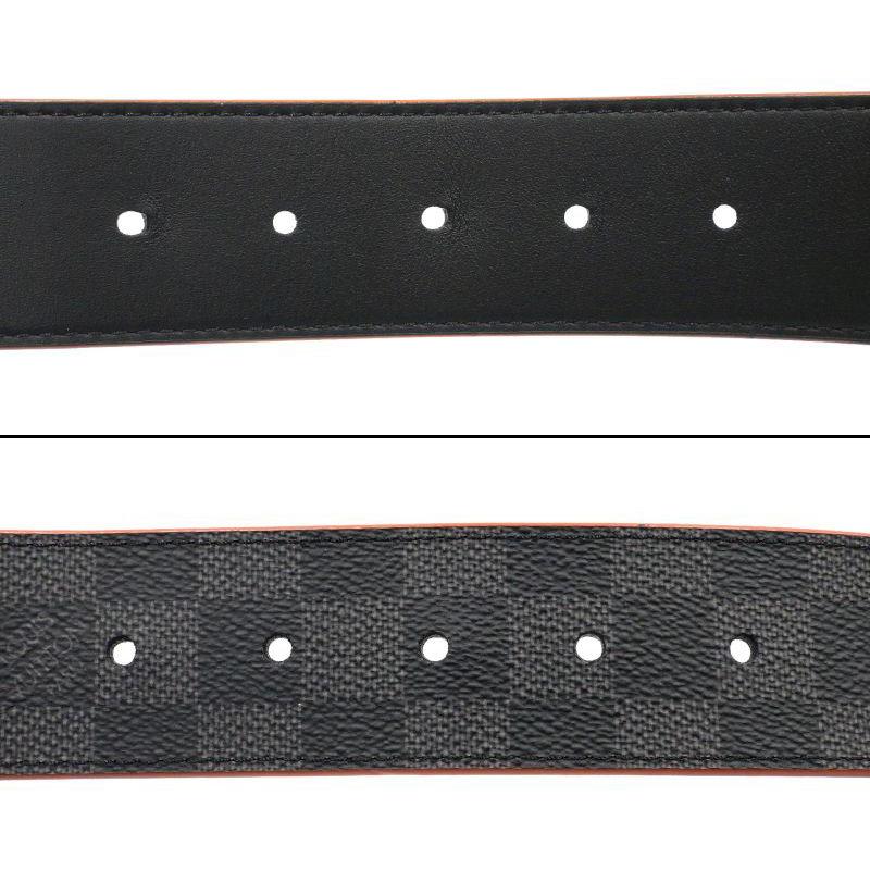 ルイヴィトン サンチュールベルト 95/38 M9412 ダミエグラフィット オレンジ リバーシブル レザーベルト 革ベルト 黒 中古 送料無料 LOUIS VUITTON（ルイ・ヴィトン） サンチュールベルト 95/38 M9412