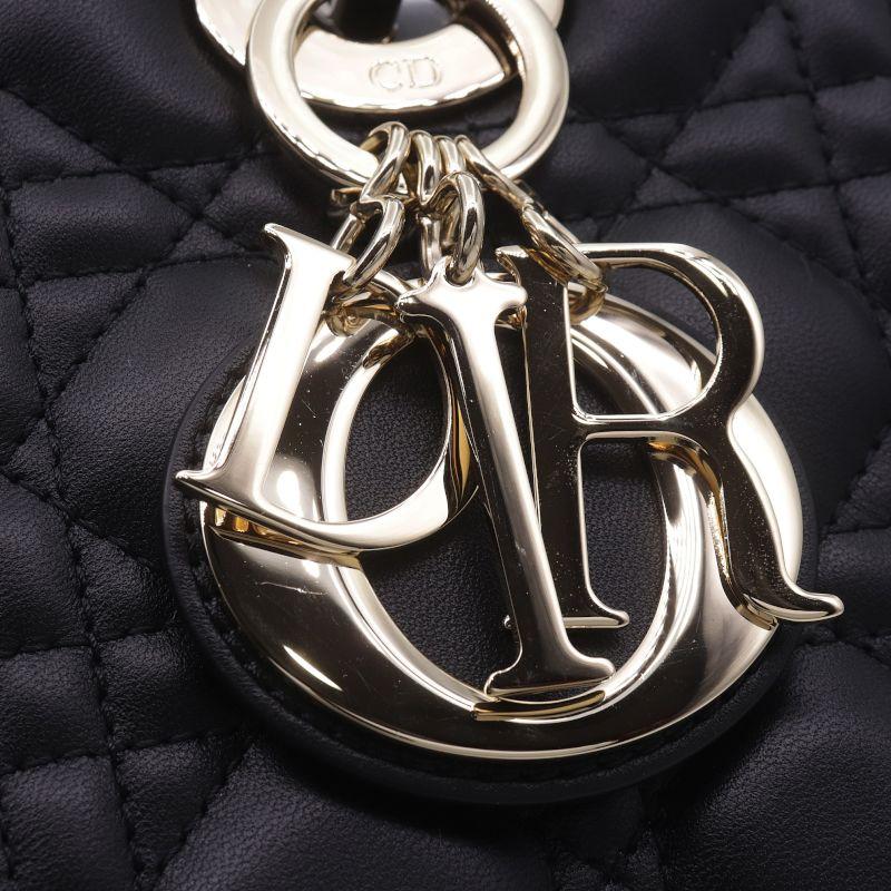 美品 DIOR レディディオール ミディアムバッグ ブラック Lady Dior ディオール レディディオールバッグミディアム ラムスキン