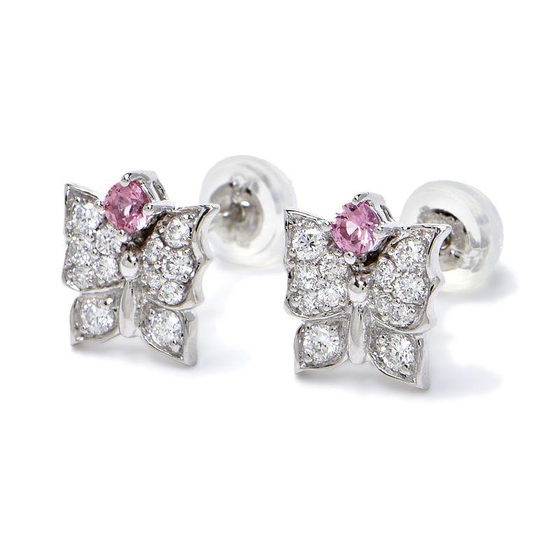 天然ピンクサファイア ダイヤモンド 蝶々 ピアス-