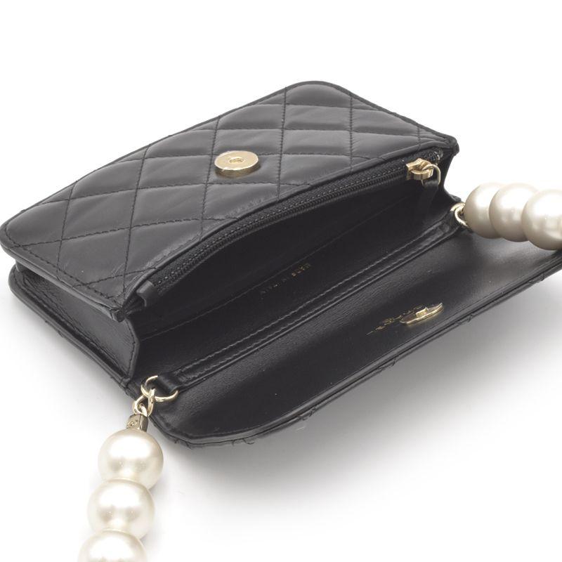 シャネル CHANEL ショルダーバッグ ショルダーウォレット ブラック ラムスキン イミテーションパール 【中古】 CHANEL - シャネル CHANEL ショルダーバッグ ショルダーウォレット