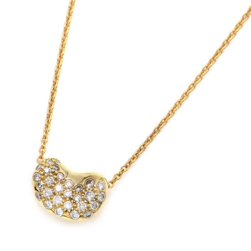 ティファニー ビーンデザインペンダント K18YG パヴェダイヤ エルサ  