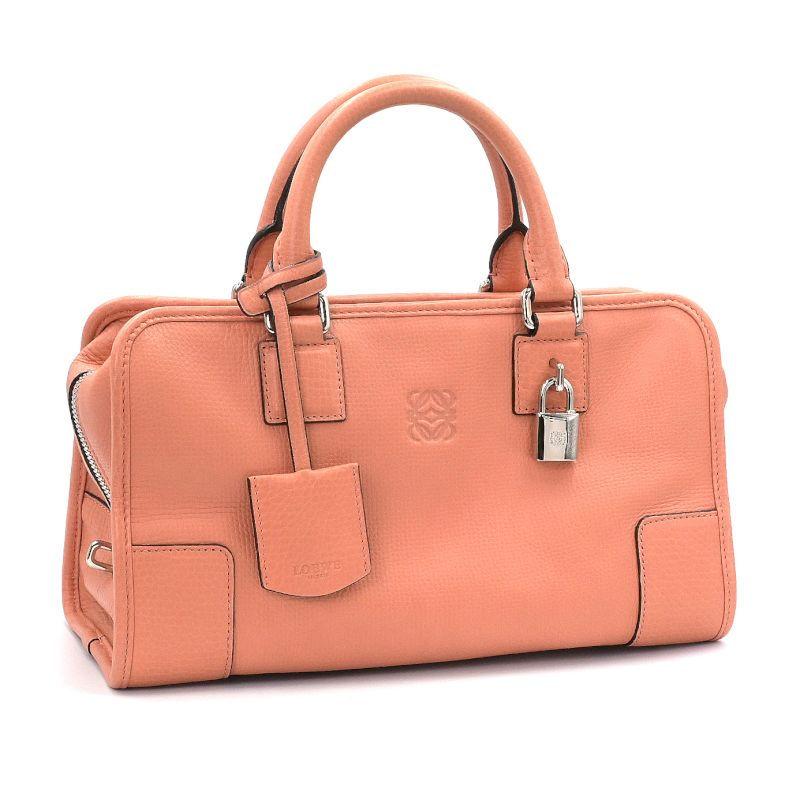 ロエベ アマソナ28 352.35.A03 レザー オレンジ アナグラム ハンドバッグ ミニボストンバッグ 手提げバッグ 横長ボストン 中古 送料無料 LOEWE（ロエベ） アマソナ28 352.35.A03 レザー オレンジ アナグラム