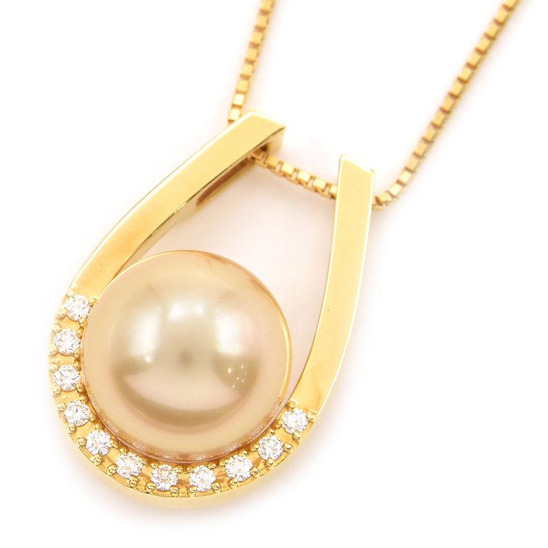 TASAKI タサキ 約10mmゴールデンパールネックレス K18YG 0.1ctダイヤ  