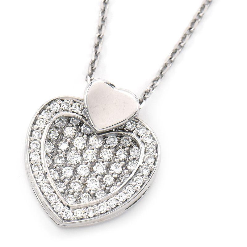 キャサジ 合計0.65ctダイヤモンドネックレス K18WG ハートモチーフ  