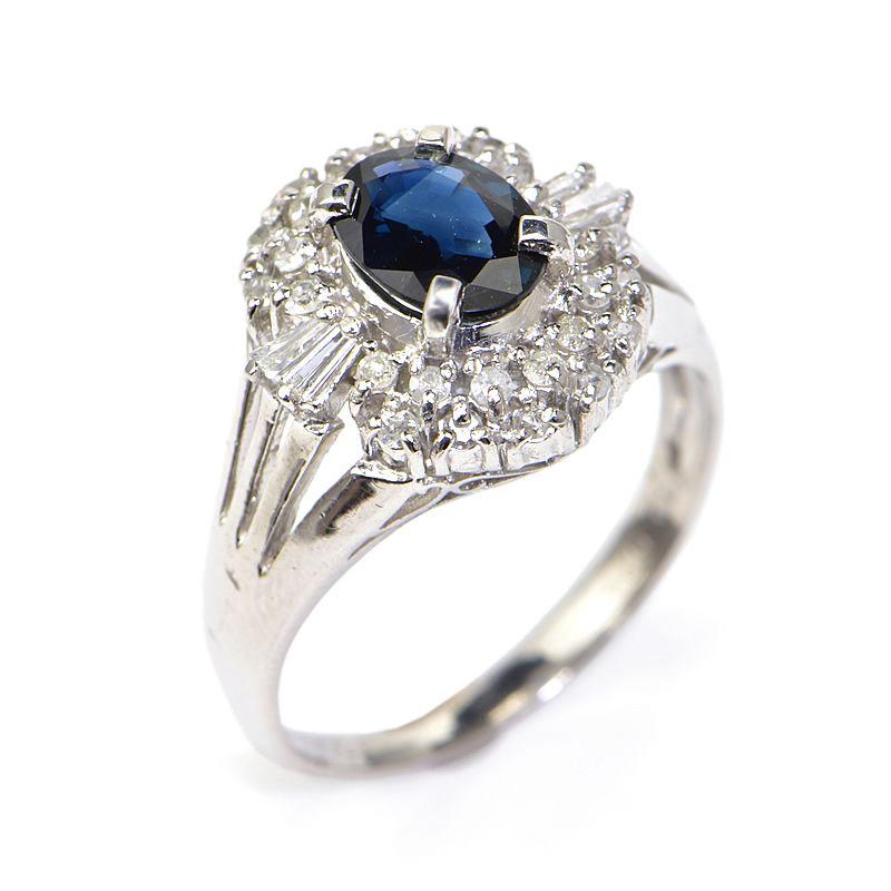 1.02ct天然ブルーサファイアリング 10.5号 Pt900 合計0.2ct天然ダイヤ  