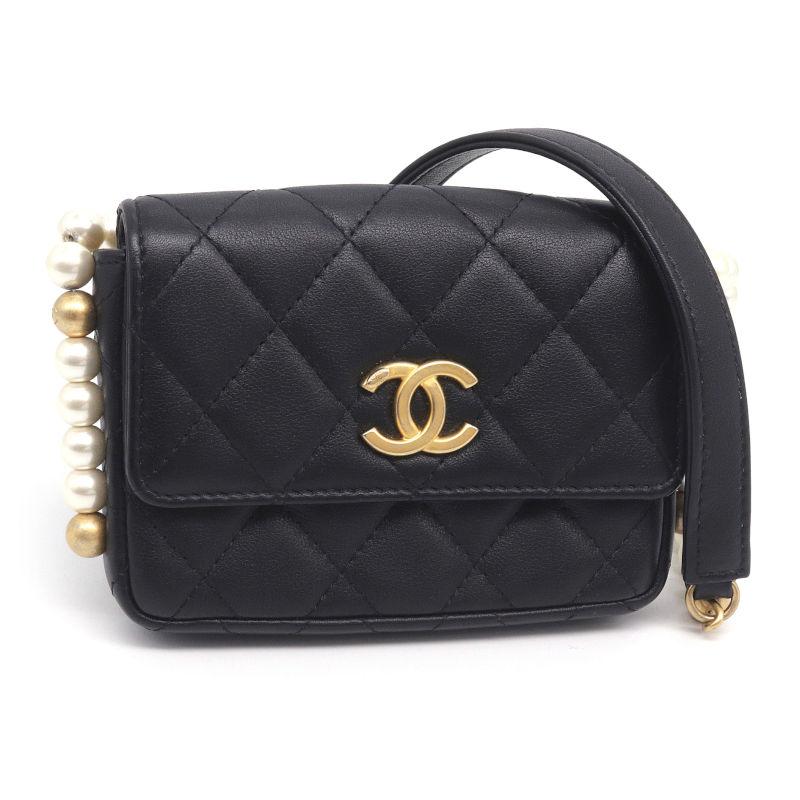 ■新品同様■ CHANEL シャネル 31番台 ココマーク マトラッセ ラムスキン パール ショルダーウォレット ブラック系 FB3641 マトラッセ シャネル パール ミニチェーンウォレット 31番台 ブラック