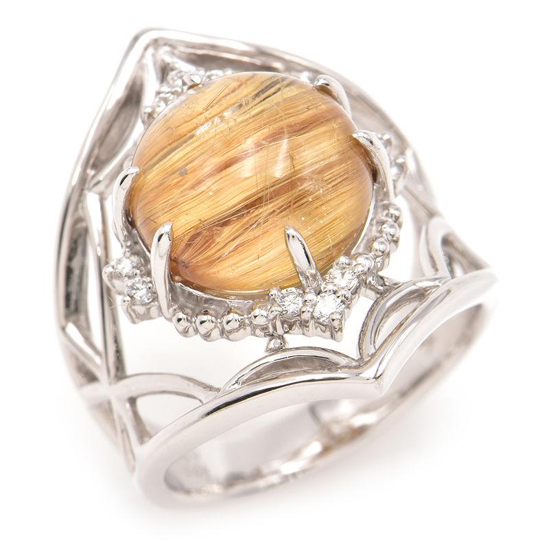 天空 9.22ctルチレイテッドクォーツリング 17号 K18WG 合計0.18ct