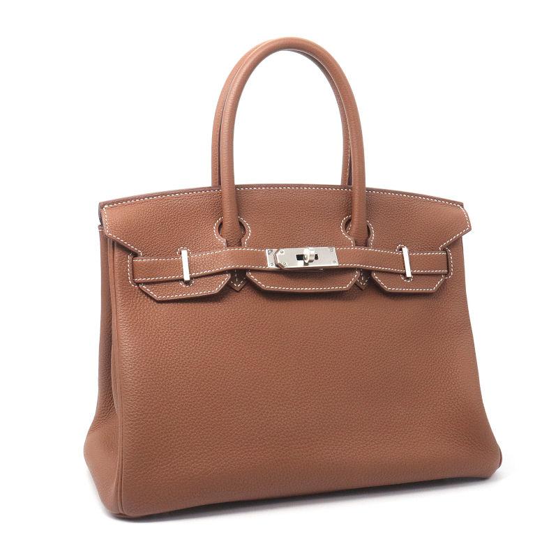 美品 ブラウンレザー ハンドバッグ バーキン30 Birkin エルメス バーキン30 C刻印 2018年製 トゴ ゴールド シルバー