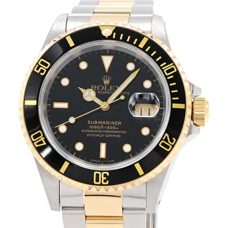ロレックス Rolex 腕時計 サブマリーナー デイト 16613 U番 1997年製 夜光インデックス 夜光針 回転ベゼル サンレイ ブルー文字盤 K18YG SS 自動巻き 【中古】 サブマリーナー [3年保証] ロレックス メンズ デイト 16613 N番 K18YG