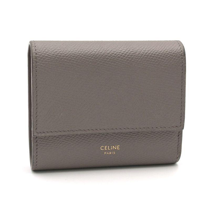 セリーヌ スモールトリフォールドウォレット グレインドカーフスキン グレー CELINE（セリーヌ） スモールトリフォールドウォレット グレインド