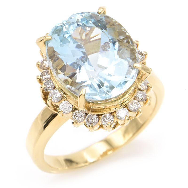 6.716ct天然アクアマリンリング 11号 K18YG 0.429ct天然ダイヤモンド  