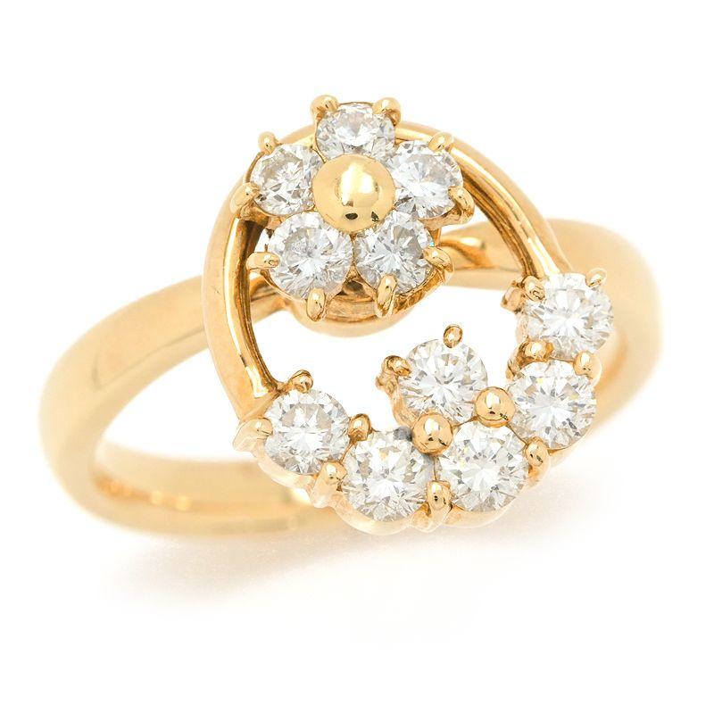 合計0.74ct天然ダイヤモンドリング 11号 K18YG フラワーモチーフ 花  