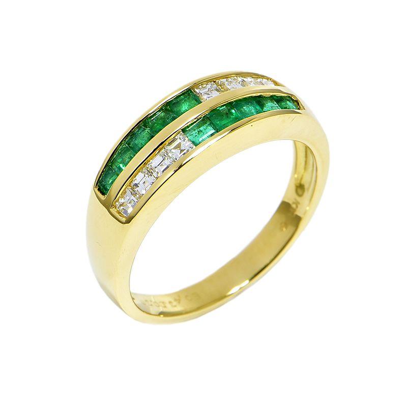 ジュエリーマキ 0.43ct天然エメラルドリング 13号 K18YG 0.3ct天然