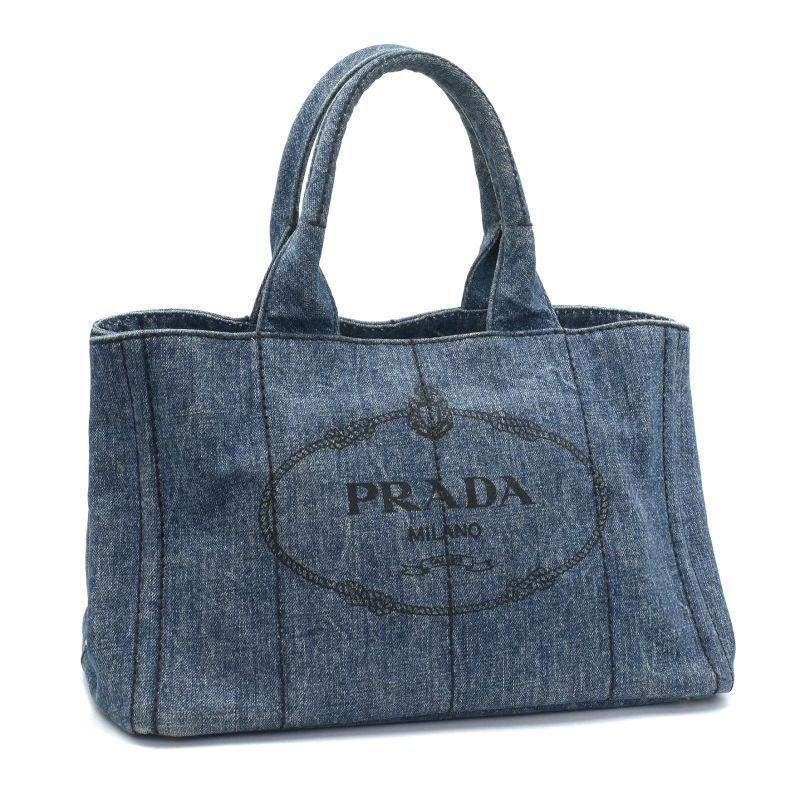 ◇良品 PRADA 2Way ハンドバッグ カナパ デニム ビアンコ Mサイズ PRADA（プラダ） カナパ ハンドバッグ B1877B デニムファブリック