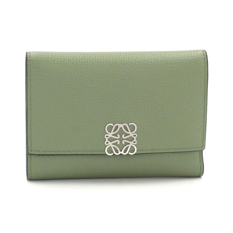 LOEWE バーティカルウォレットスモール ローズマリー　グリーン 三つ折り財布 LOEWE（ロエベ） バーティカルウォレットスモール ペブルグレイン