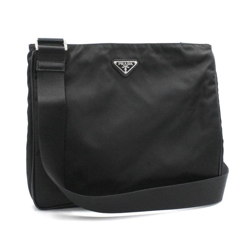 PRADA プラダ テスートナイロン ショルダー クロスボディ ハンドバッグ 肩掛け 斜めがけ レザー 本革 ブラック 黒 シルバー金具 トライアングル 三角ロゴプレート PRADA（プラダ） ショルダーバッグ テスート ブラック トライアングル