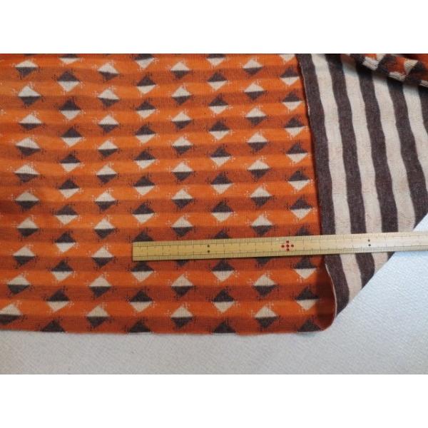 接結ジャガードニット　ウール　テンセル混　◇×ボーダー　オレンジ | 