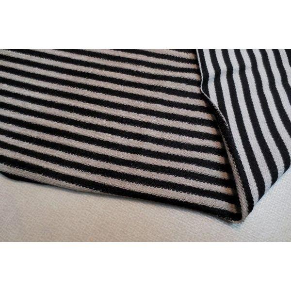 ニット　インレイ　ウール　ポリエステル混　ボーダー　黒×ローズベージュ　ワンピース　チュニック | 