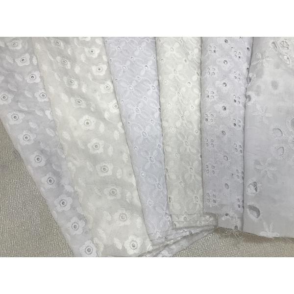 コットン ローン地 レース 大きな花柄刺繍 穴あき ホワイト ブラウス