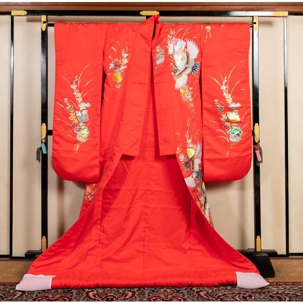 花嫁さんの打掛 赤地に金箔の花と刺繍の鶴 25621＃ : あざらし堂ヤフー