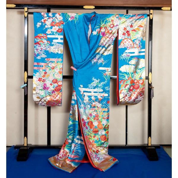 花嫁さんの本振袖 スカイブルー地に光悦垣に花々 25640＃ : あざらし堂 