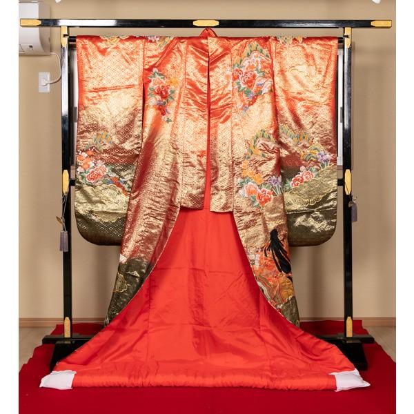 花嫁さんの打掛 朱赤地 豪華刺繍の黒髪の姫 25766＃ : あざらし堂