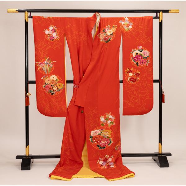 花嫁さんの本振袖 朱赤雪輪に花 26541＃ : あざらし堂ヤフー店 - 通販 