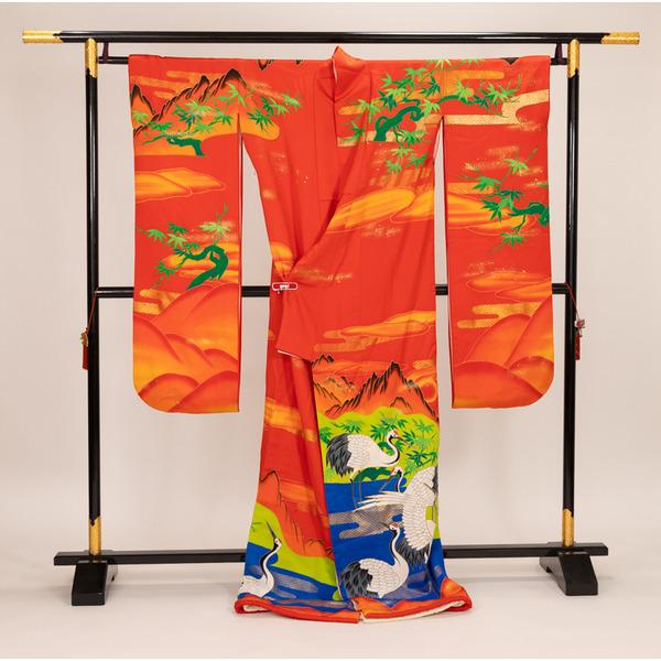 花嫁さんの本振袖 朱地 鶴と竹と山 26554＃ : あざらし堂ヤフー店 