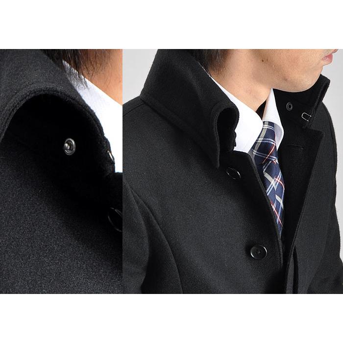 コート メンズ メルトン ツイード ウール 襟高 ステンカラー
