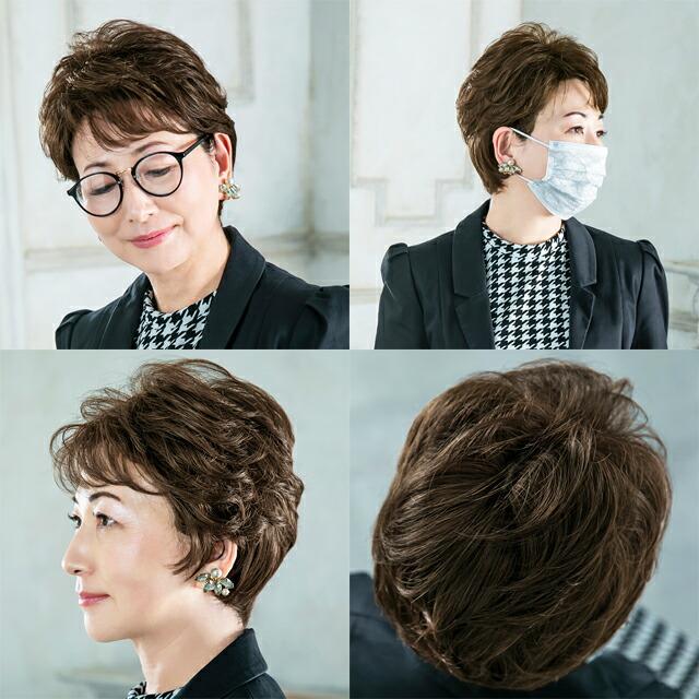 医療用ウィッグ 帽子ウィッグ ミックスカールショート ミセス シニア 高齢者 ウィッグ 女性 かぶるだけ 医療用 かつら つむじ 自然 脱毛 薄毛 白髪の画像